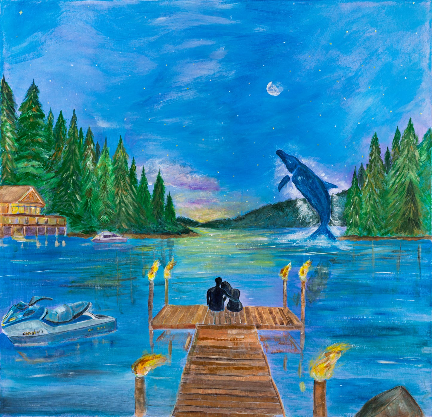 Originalgemälde "Under a Thousand Stars - Canada" inkl. Rahmen